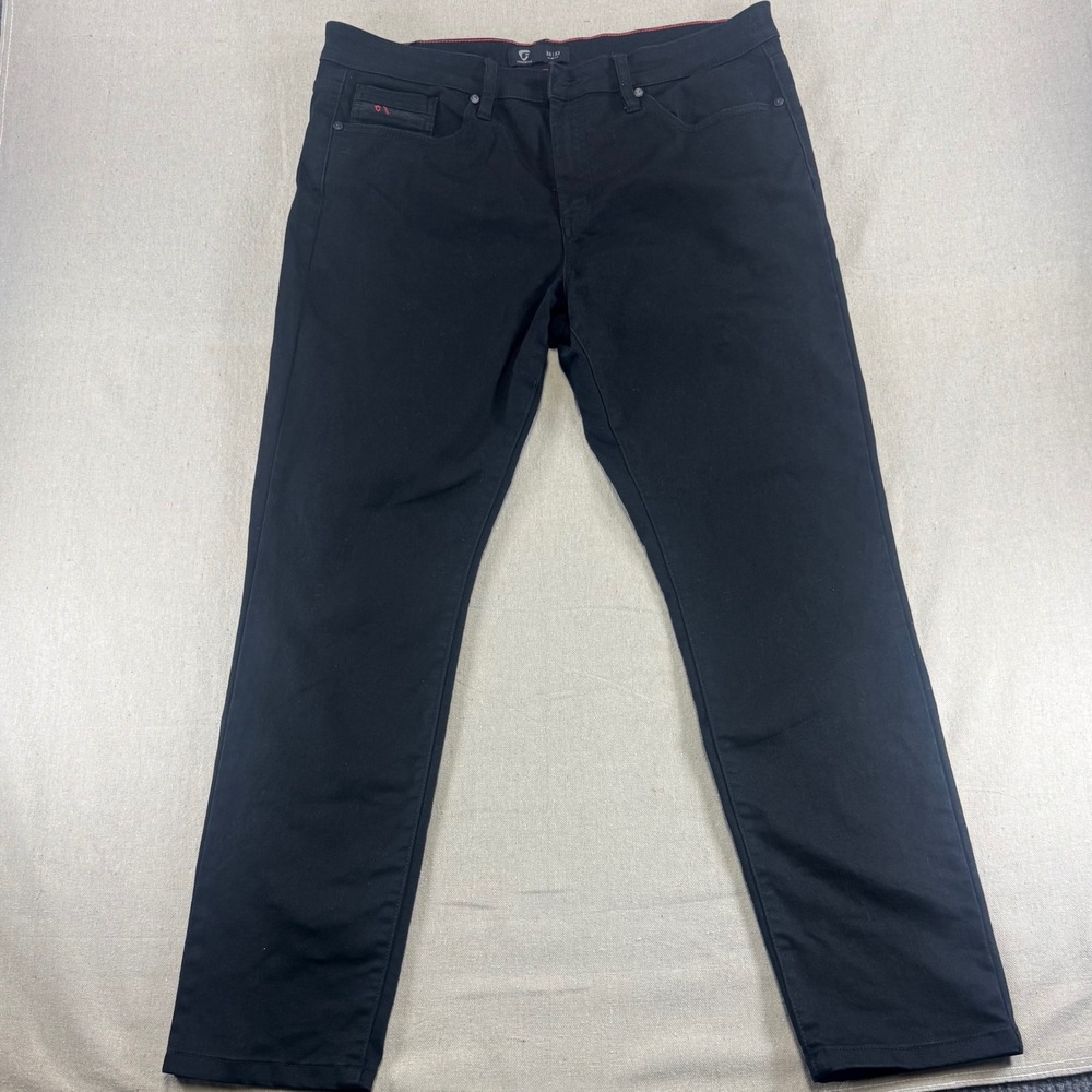Fried Denim Mens Black Slim Fit Moto Accent Jeans 38x32 Stretch Casual Pants